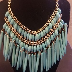 This is a two-tiered turquoise colored necklace